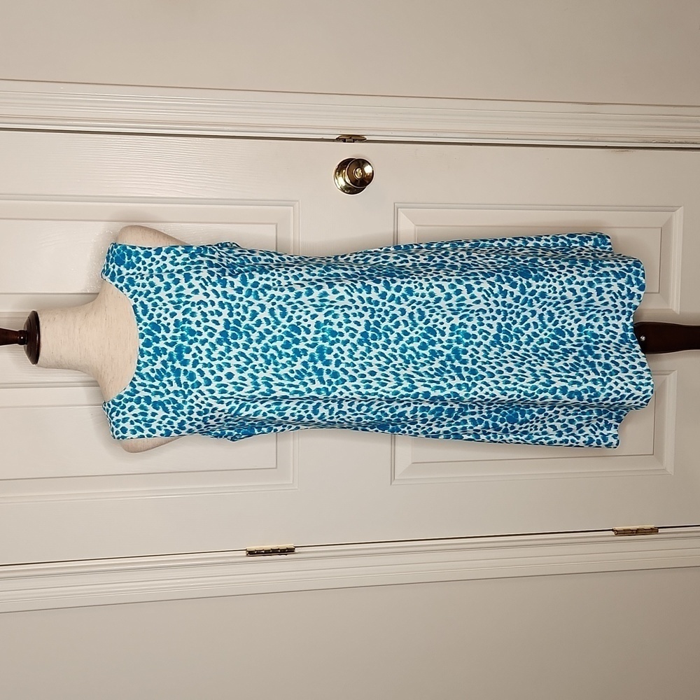 BO & NIC Capri Sheath Dress Blue White Animal Print Size L